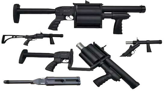 Anti-riot launcher for 38 mm and 40 mm tear gas shells and grenades
