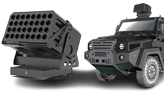 Vehicle or armoured vehicle-mounted multi-launcher system with 12, 16, and 32-round capacity