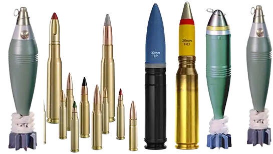  small and large caliber ammunition like mortar and tank
